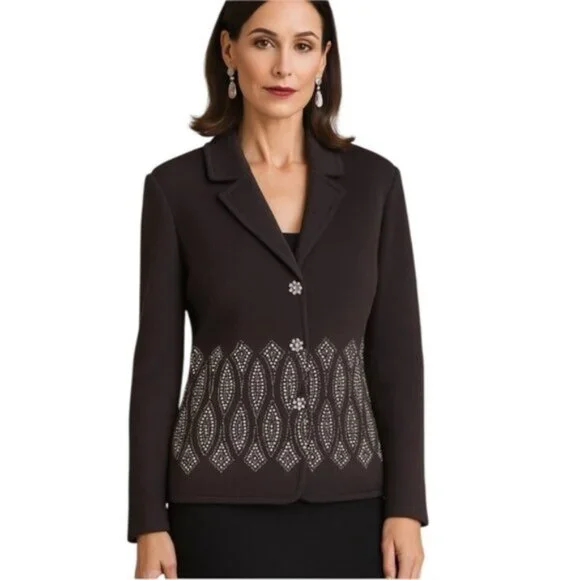 St John Evening Black Beaded Blazer Jacket Size 12 Vintage Santana Knit - Picture 3 of 10